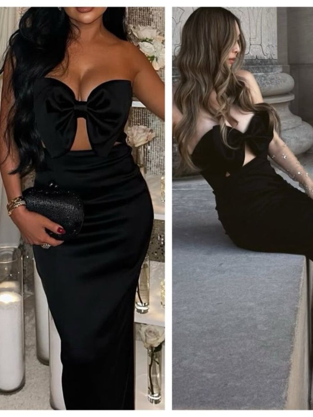NWT Sau Lee Maxi Dress Black Satin Bow Esther Gown Strapless Wedding Guest sz 6